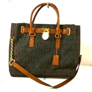 Michael Kors HUGE Classic Monogram Brown & Tan Hamilton Bag